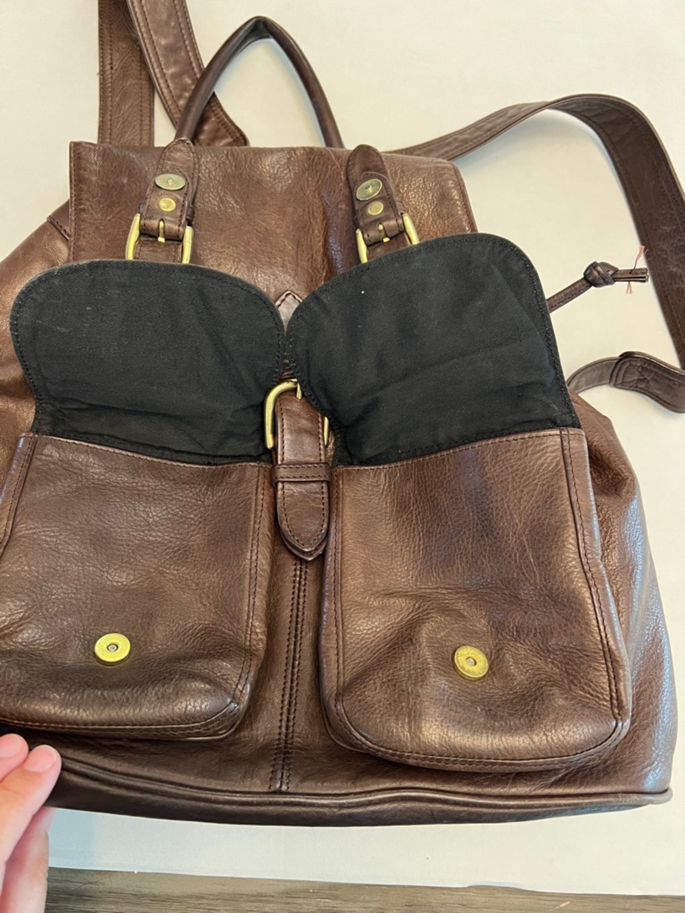 Boulder Ridge Brown Leather drawstring  Backpack Bag - Picture 5 of 16